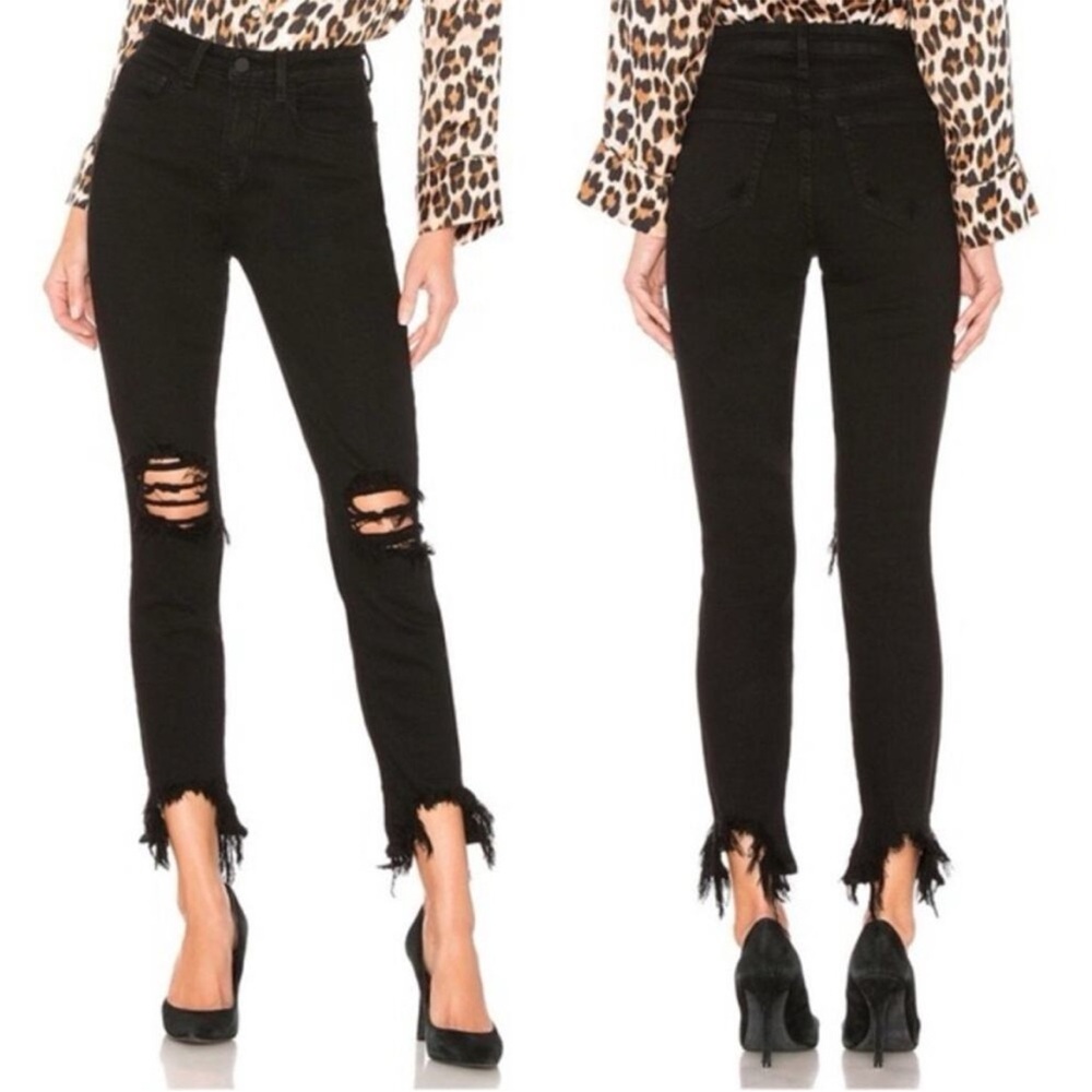 L’AGENCE High Line High Rise Skinny Black Chewed Hem Distressed Jeans Size 28